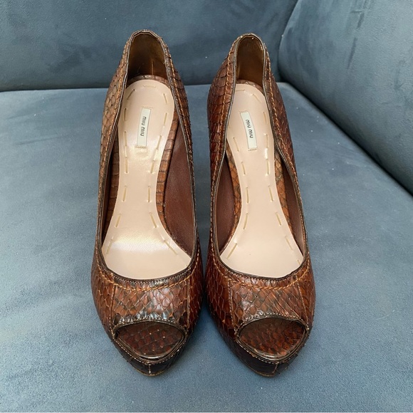 Miu Miu Python Peeptoe Platform Heels - Picture 6 of 14